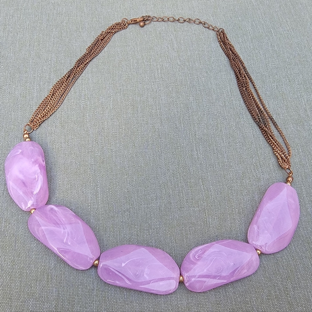 Upcycle Necklace – 5 Marbled Purple Beads on Tarnished Chain